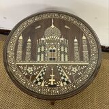 Tripod pedestal table/ side table in inlaid and carved teak