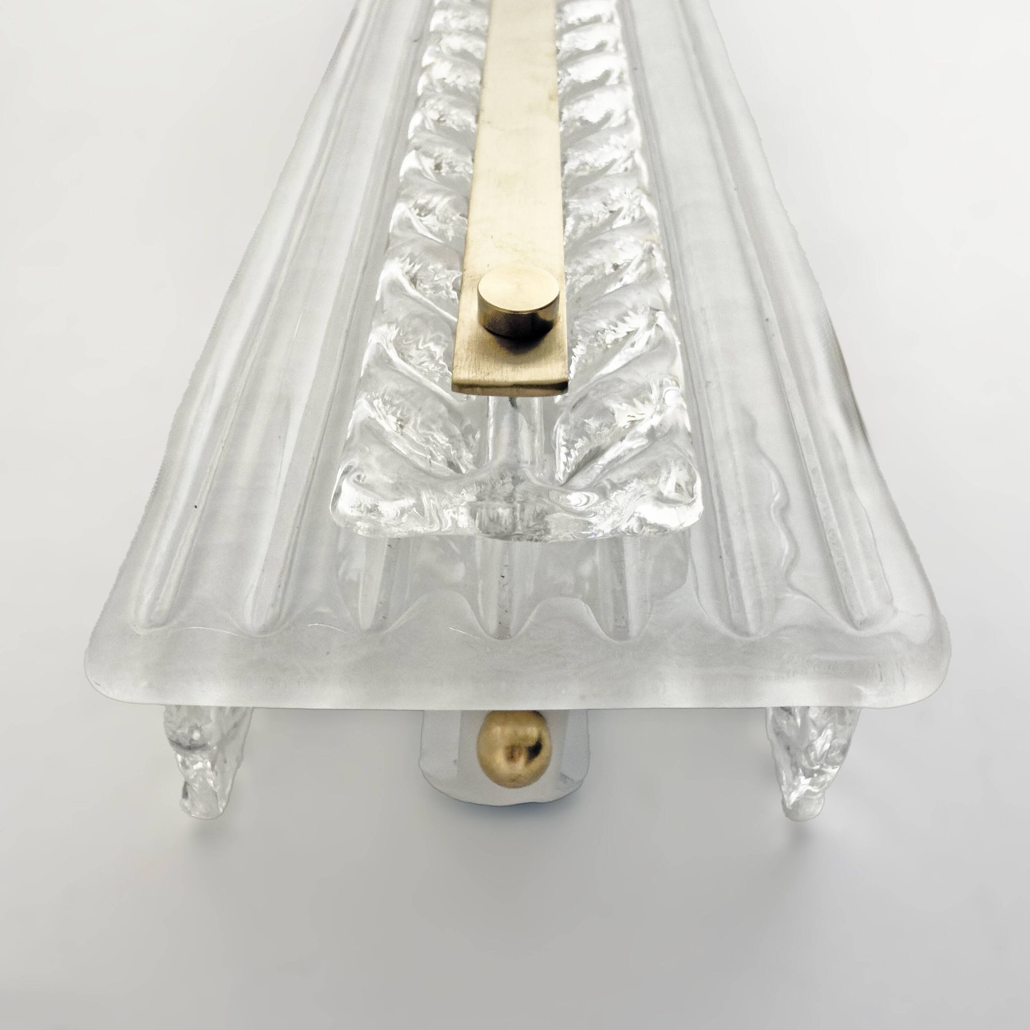 Pair of Art Deco Style Brass and Textured Murano Glass Sconces