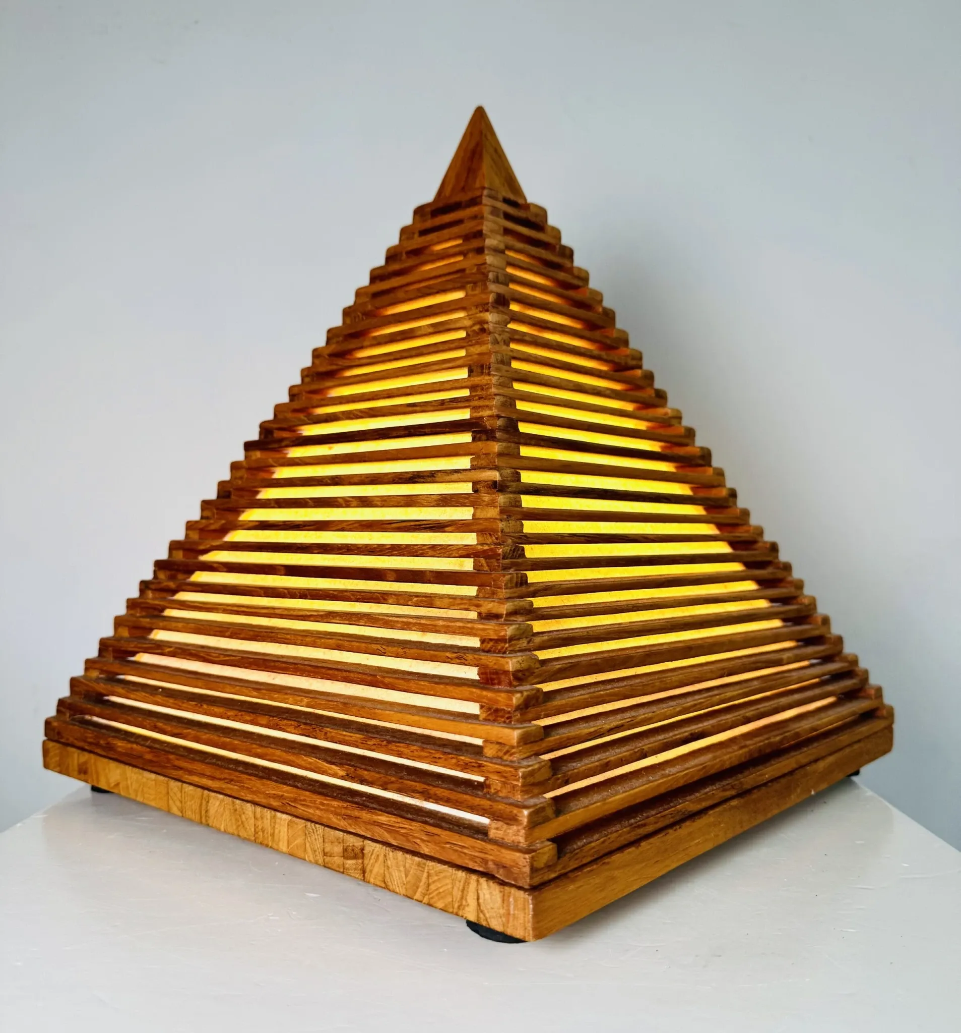 Teakwood Pyramid Table Lamp, Italy, 1970S