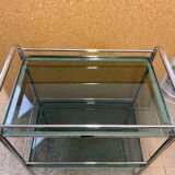 Large vintage rolling trolley in chrome and smoked glass - 1970