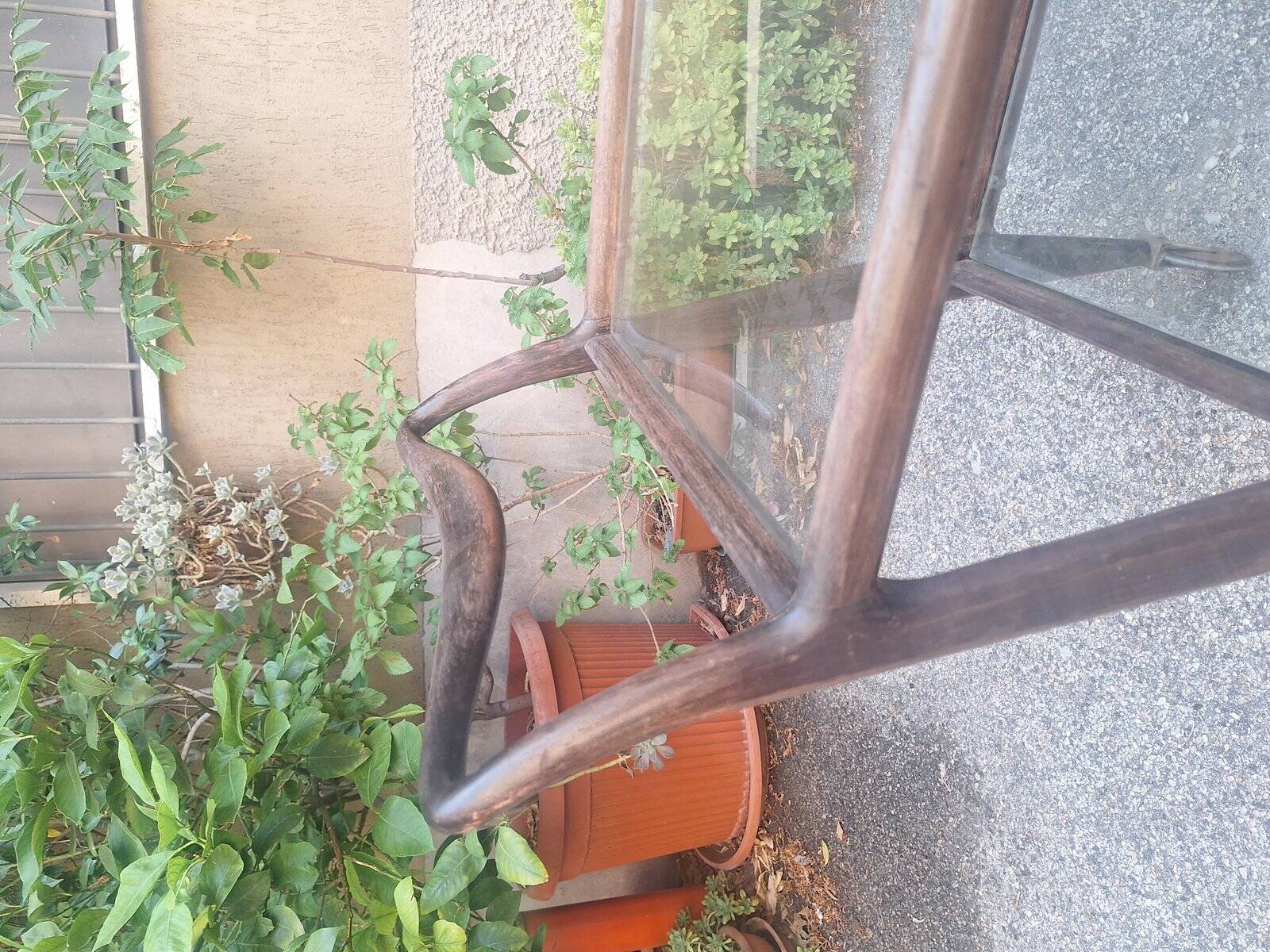 Wooden Trolley with Glass Shelves and Wheels from de Baggis, 1950s