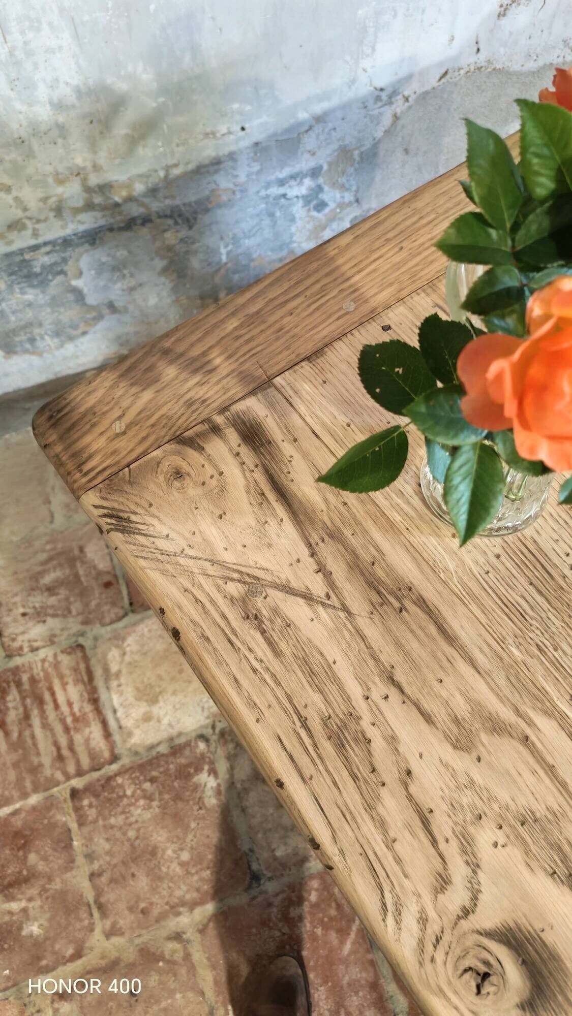 Solid oak farmhouse table "brut" 247x89, top "chocolate oak"