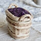 Vintage sugar bowl / candy dish with blackberry basket in slip