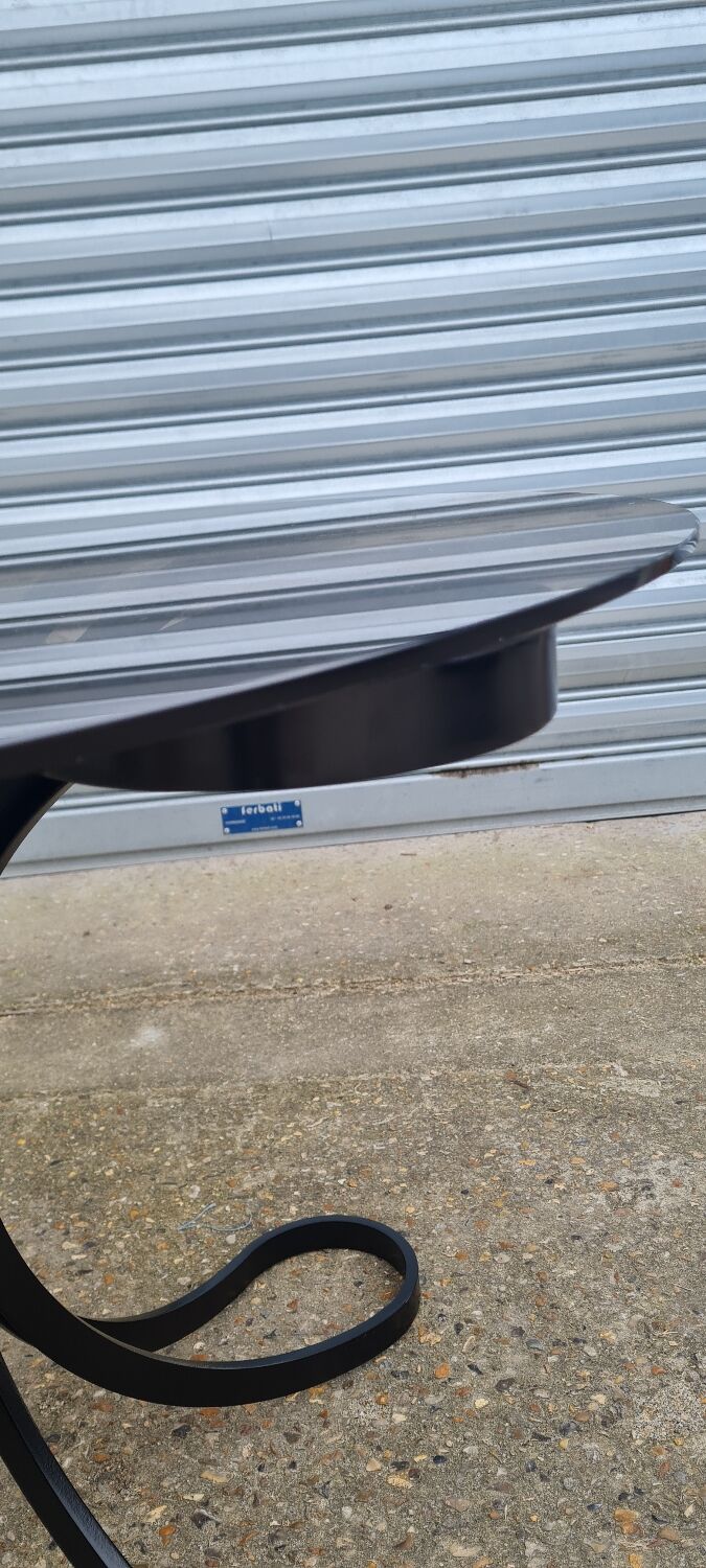 Space Age table in steel with smoked glass top, 1970