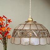 Vintage lampshade suspension in mother-of-pearl and brass