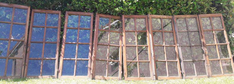 Lot of 4 oak windows H141xL112/117cm old small panes