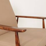 Scandinavian Lounge Chair Vege Leather Beige Classic Design Walnut Color Wo