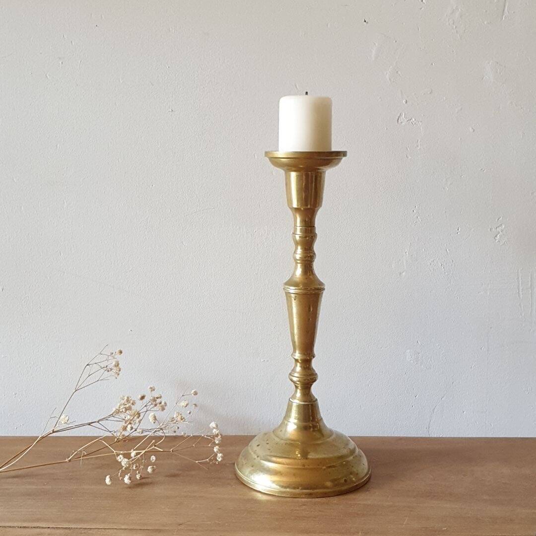 Large gilded brass candle holder