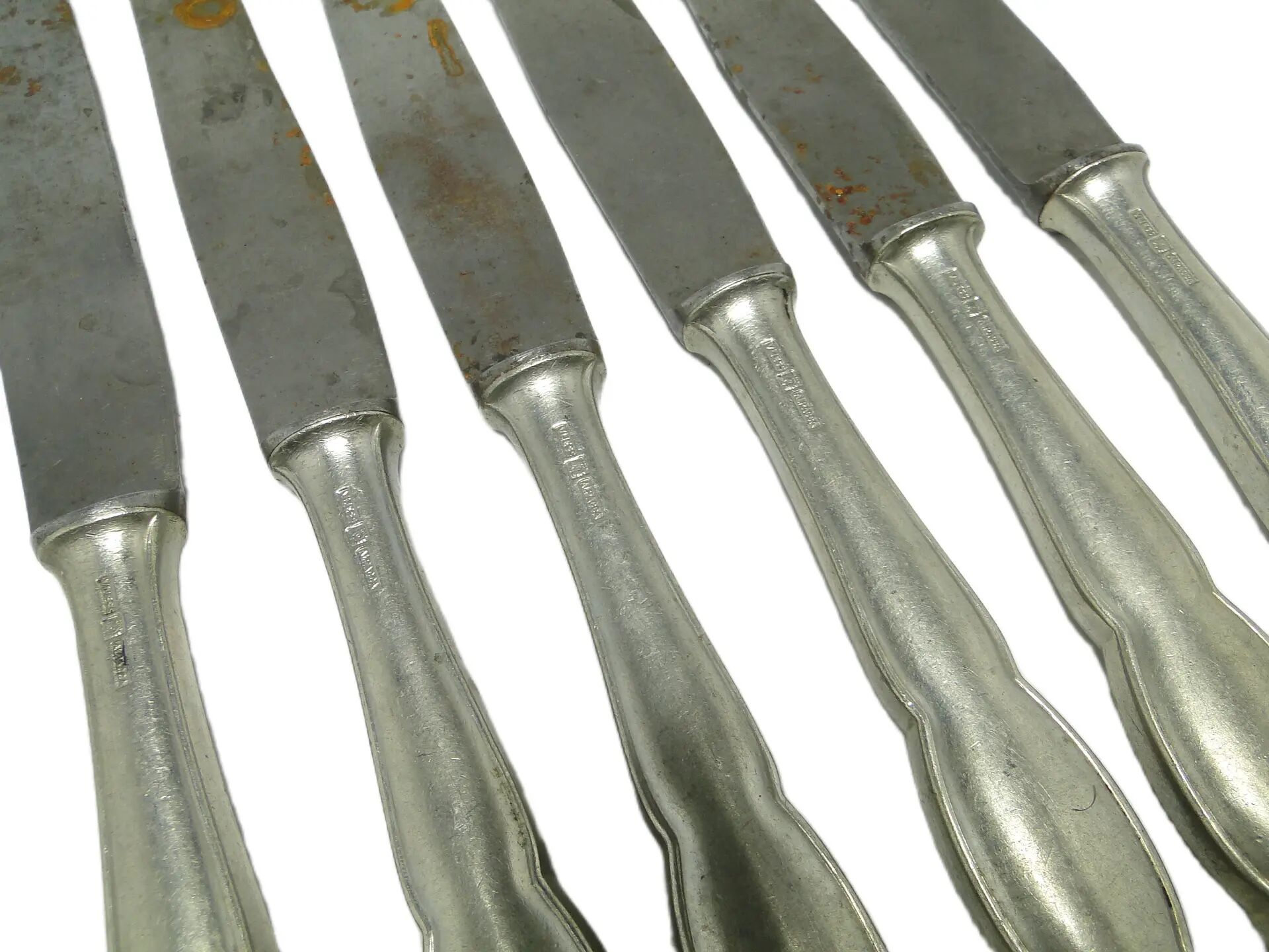 Set of bread knives Modernism, silver-plated brass, Poland, 1950s