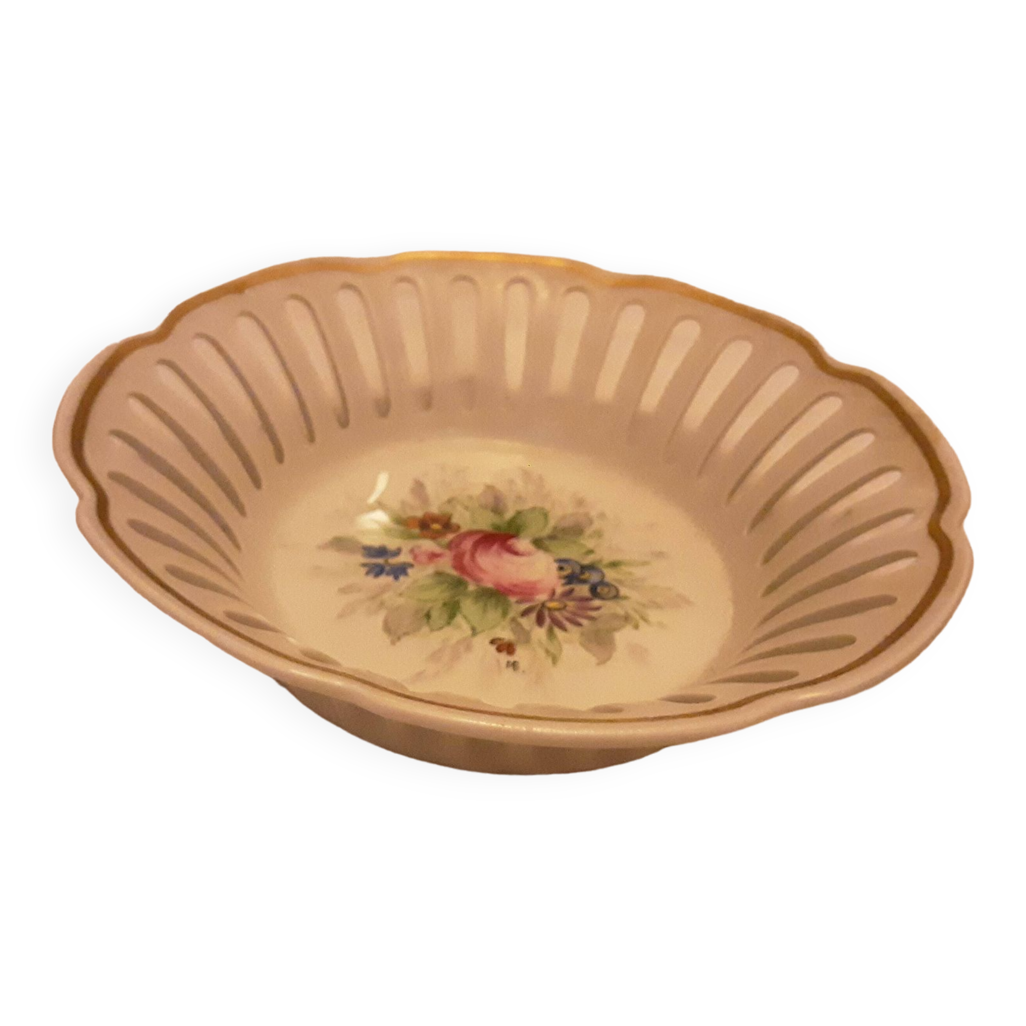 LIMOGES PORCELAIN CUP HAND DECORATED MB RB