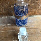 Old bottle bottle glass mold decoration blue sheet & gold + vintage cap