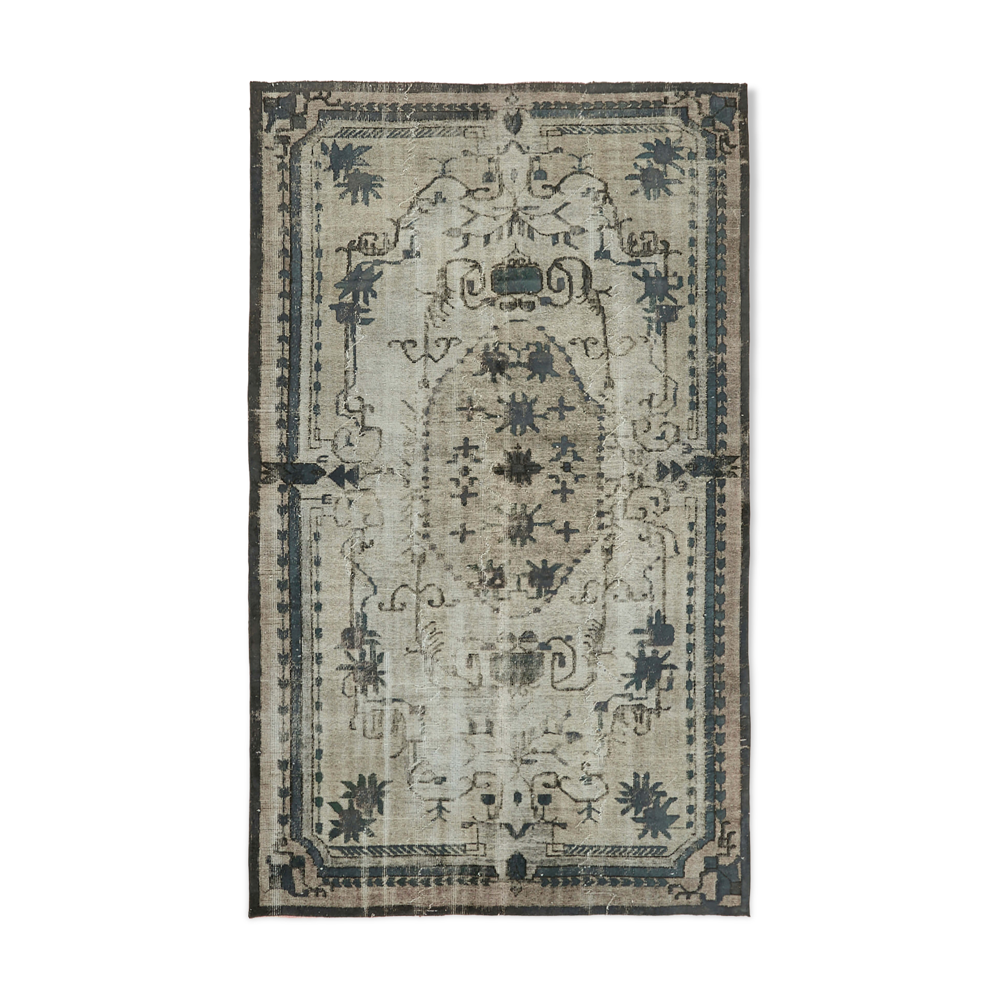 Hand-Knotted Vintage Anatolian 1980s 175 cm x 282 cm Grey Rug