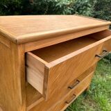 Vintage Scandinavian wooden chest of drawers with herringbone pattern - 4 drawers