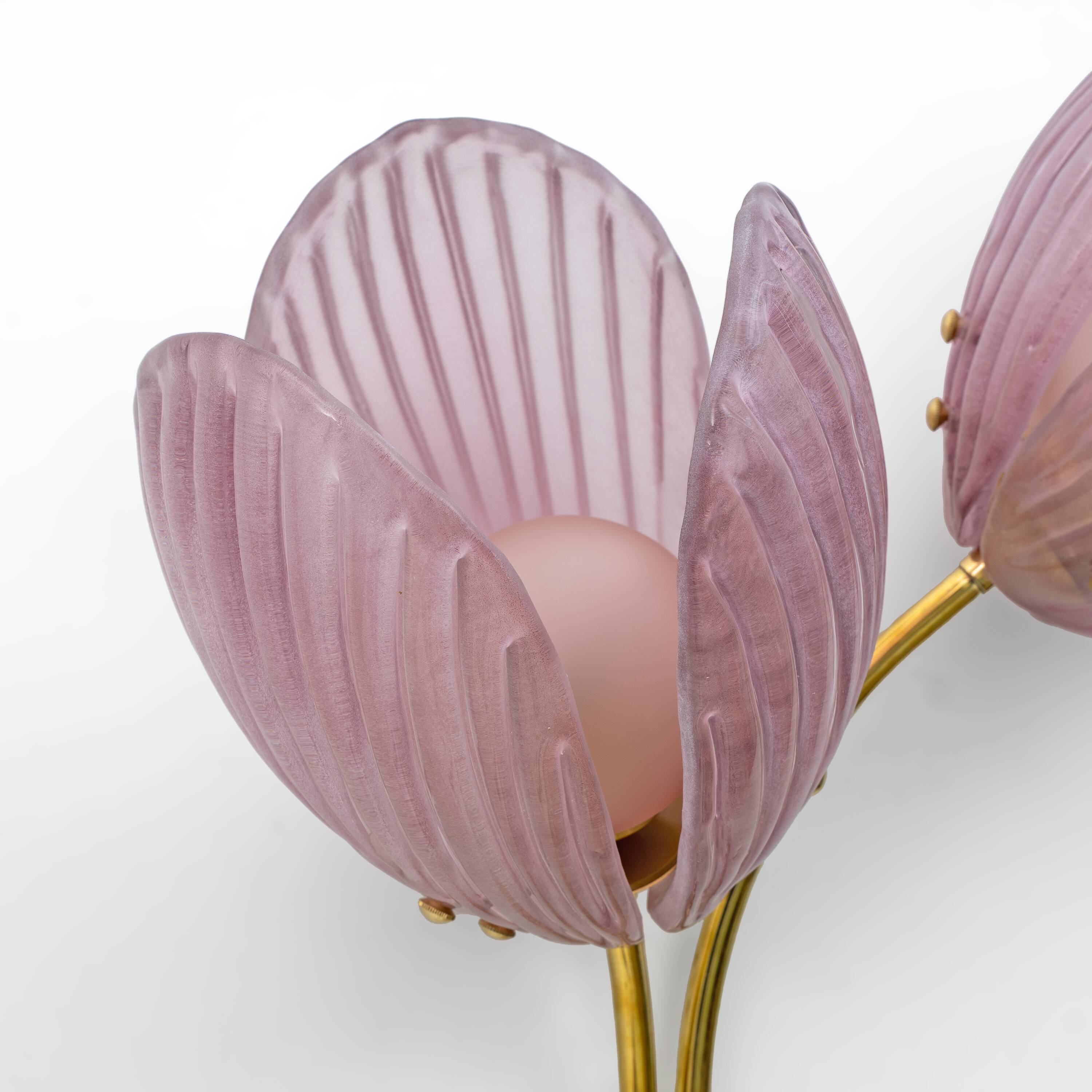 Pair of Tulips Murano Glass and Brass Sconces