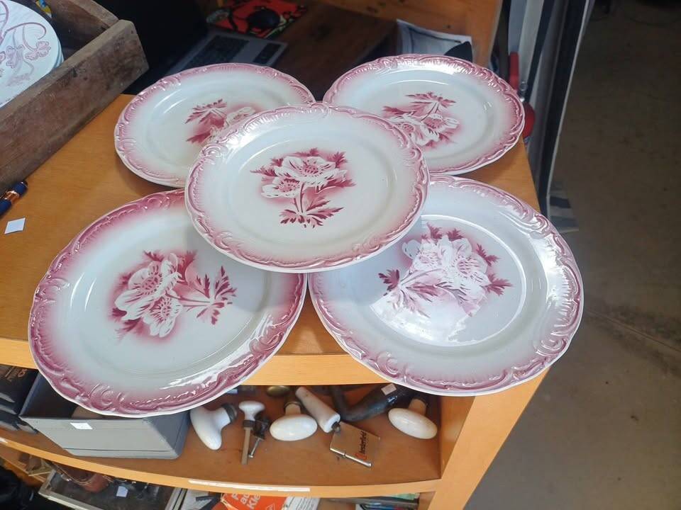 Lot of 5 antique opaque porcelain plates.