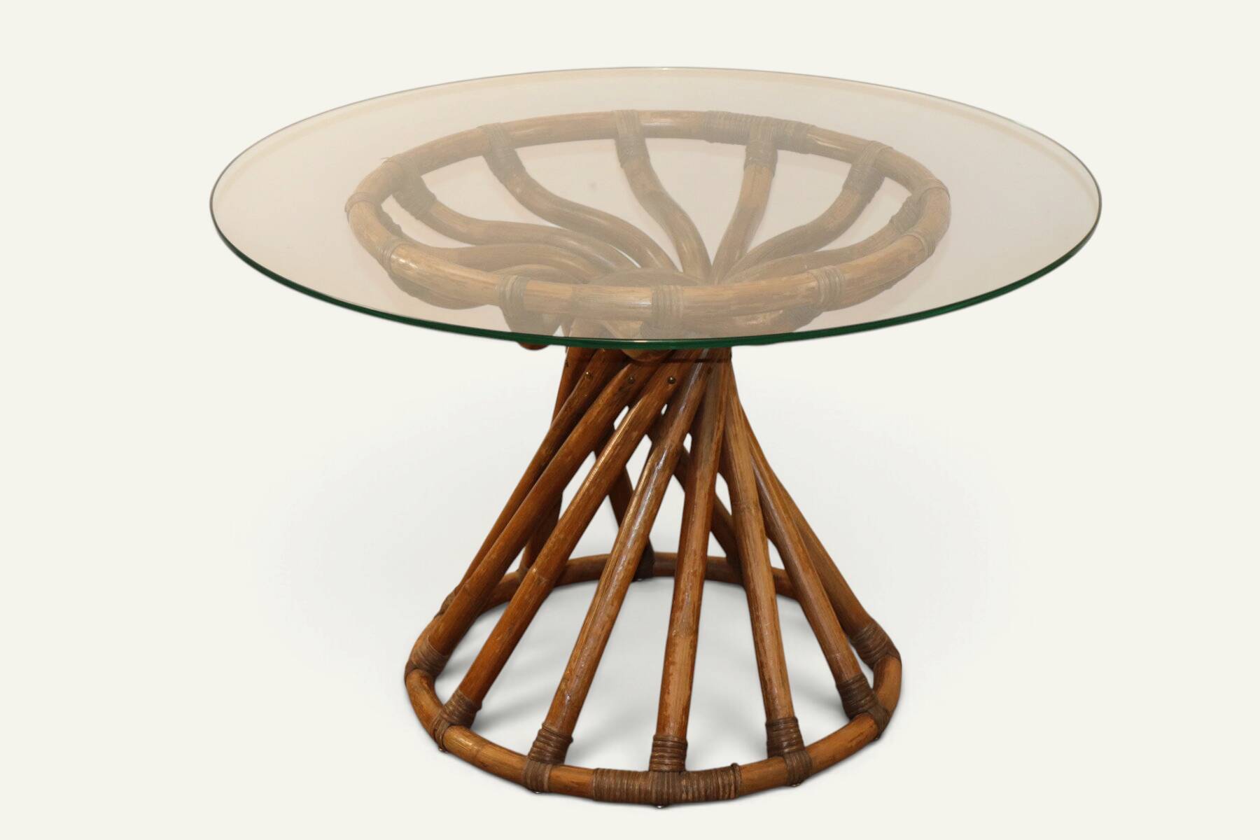 Bamboo and glass table by Bernard Govin – Eguizier edition, 1970