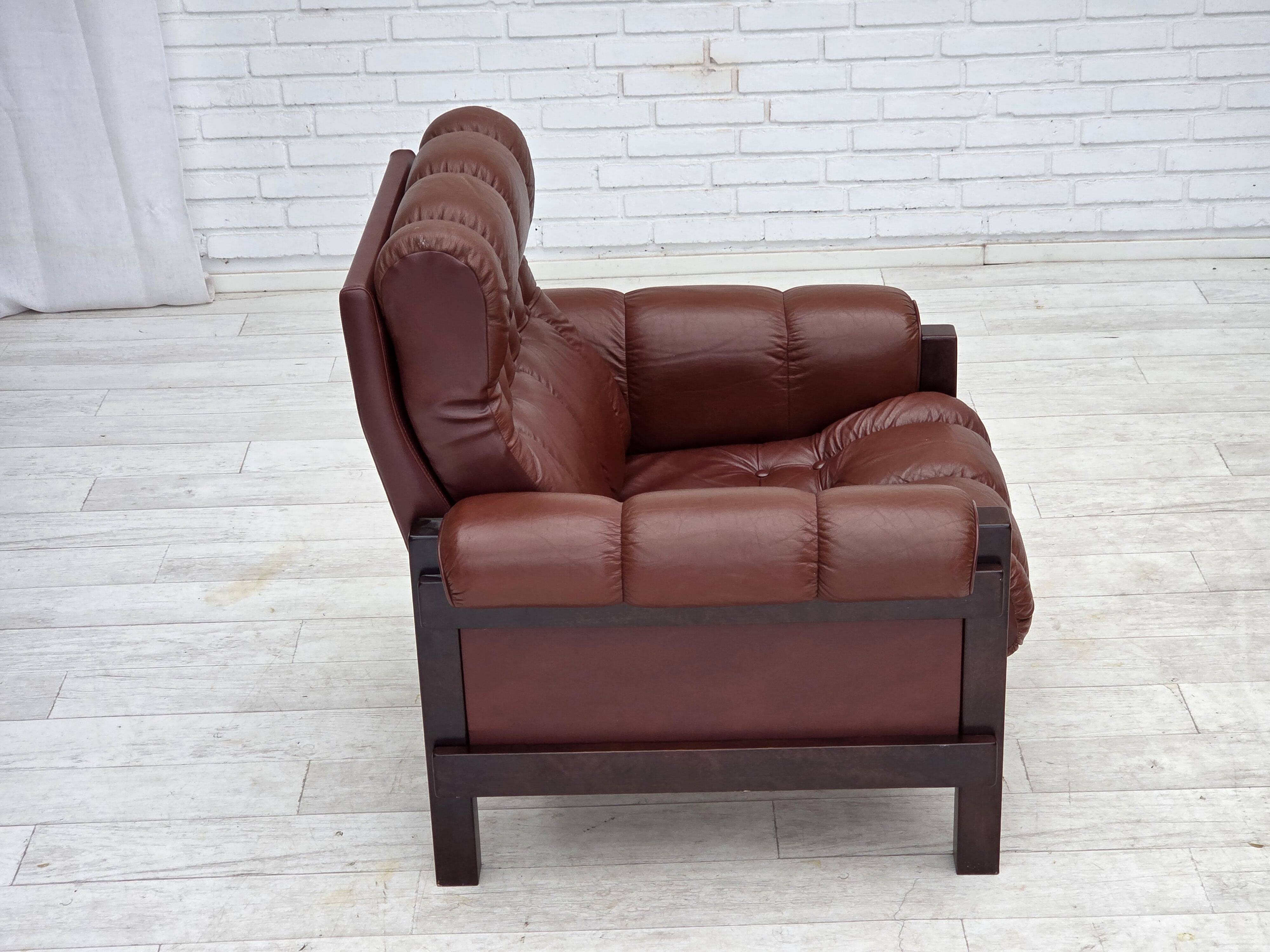 1970s, Scandinavian armchair, furniture leather, dark beech wood.