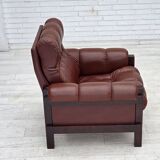 1970s, Scandinavian armchair, furniture leather, dark beech wood.