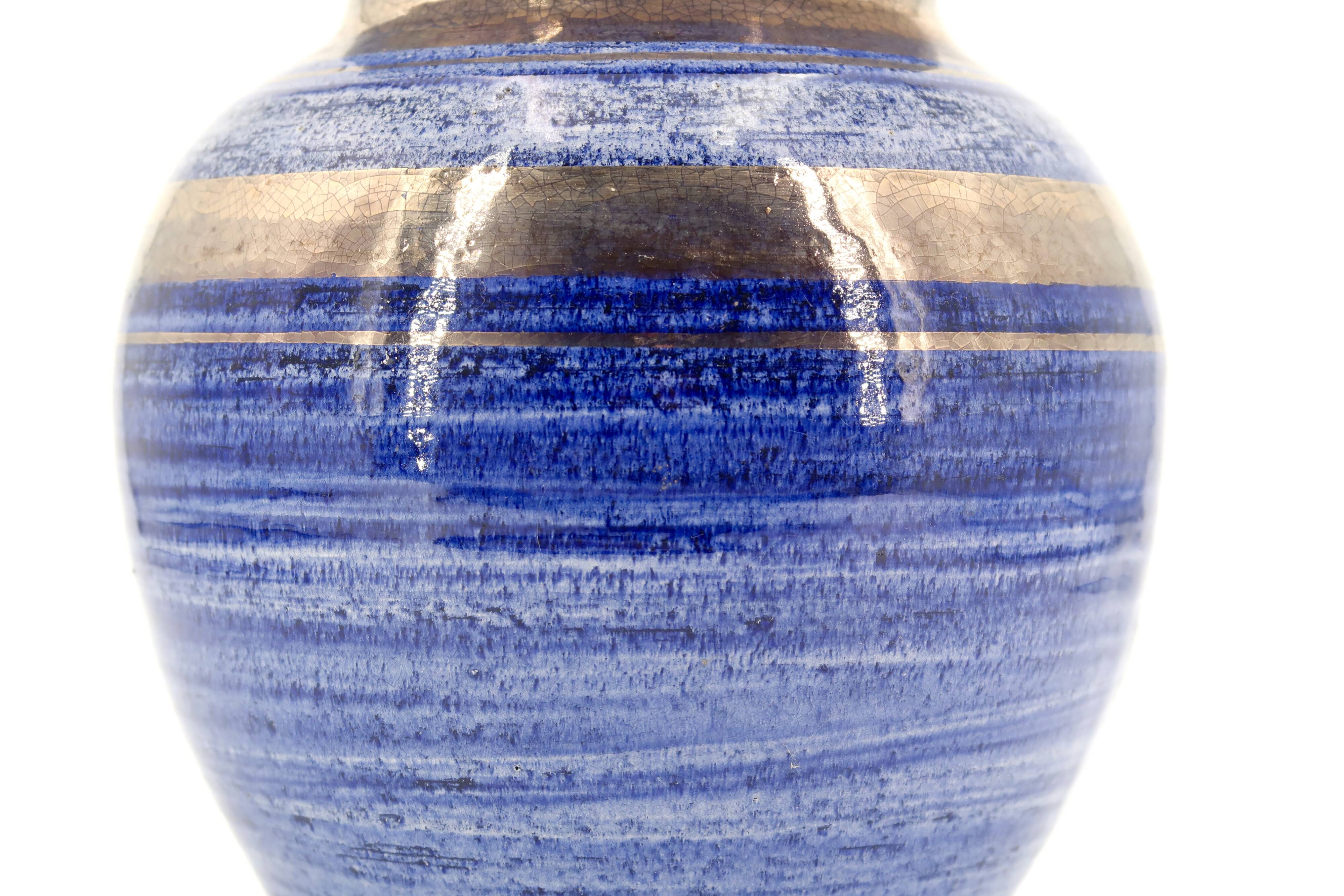 Blue and gold ceramic vase by Georges Pelletier