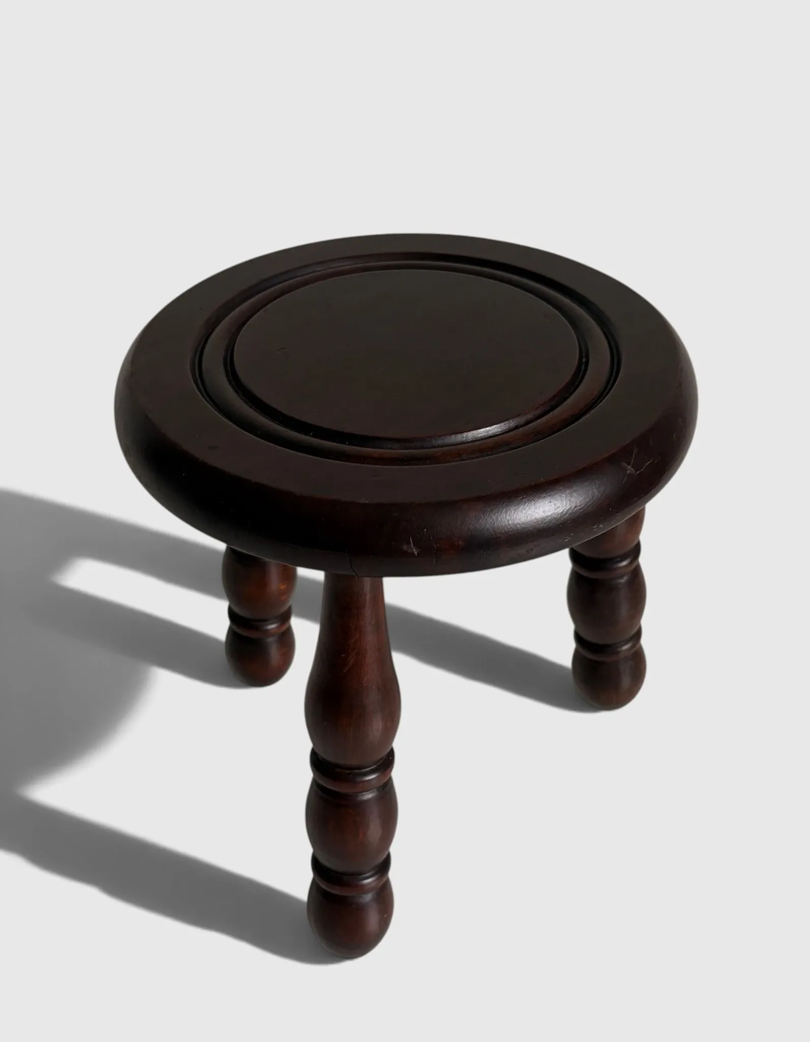 French Art Deco Tripod Stool in Chestnut, Attributed to Dudouyt, 1940s