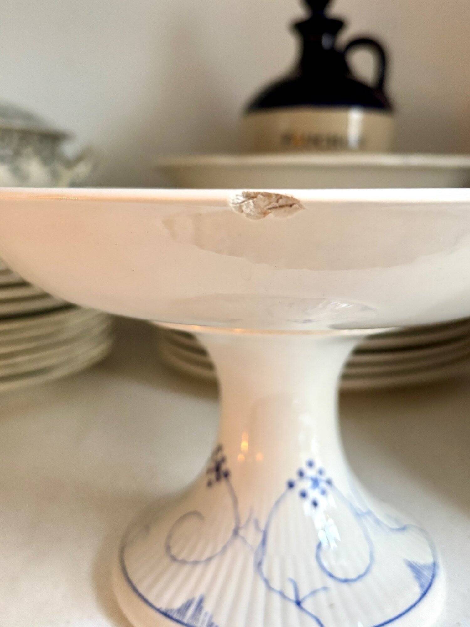 Sarreguemines compotier in white and blue earthenware, "Copenhagen" service - early 20th century