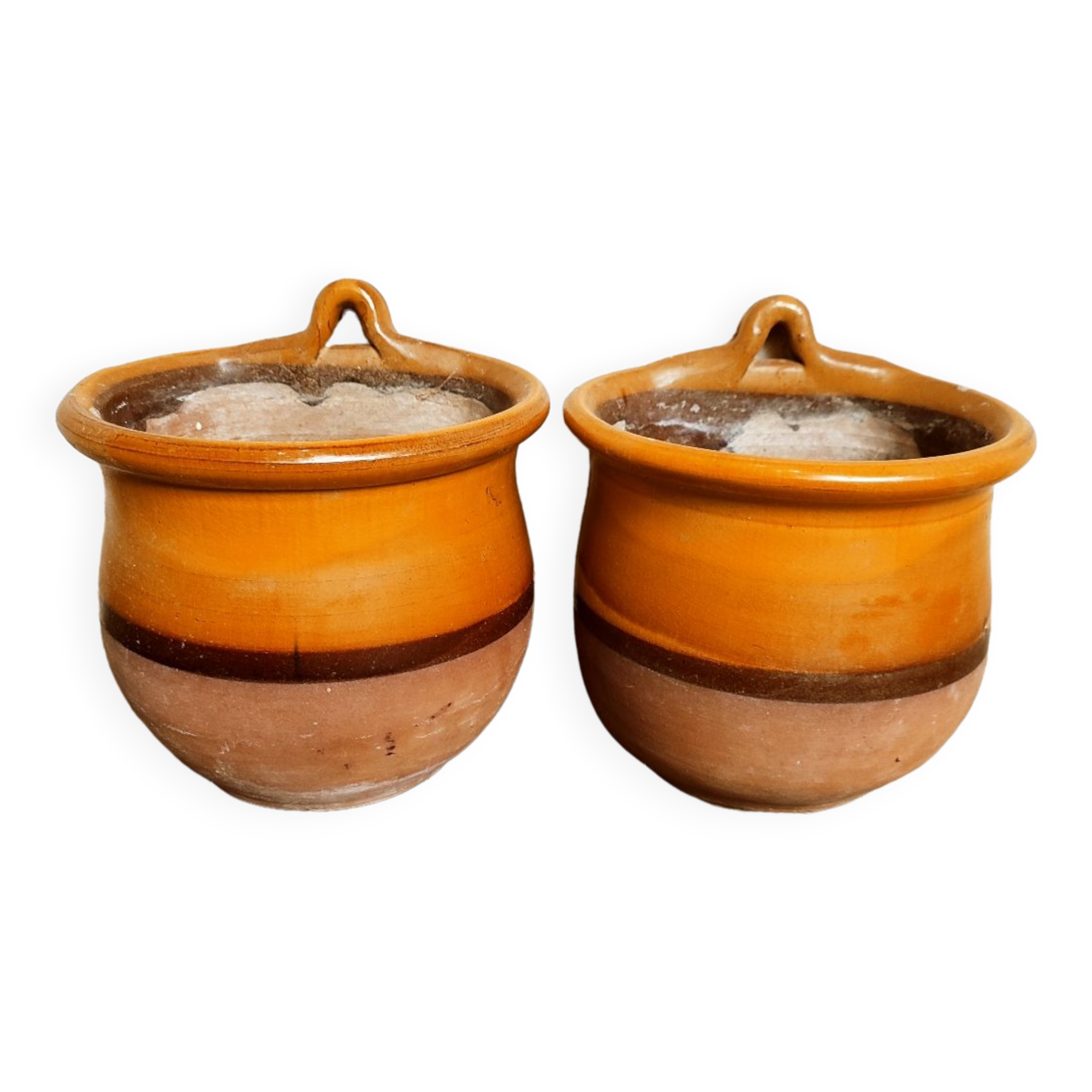 Duo of glazed terracotta pots