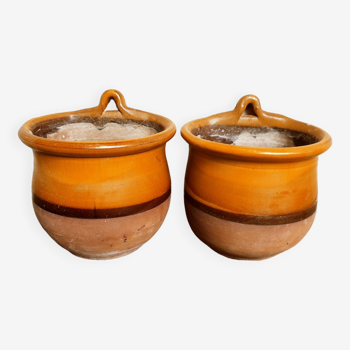 Duo of glazed terracotta pots