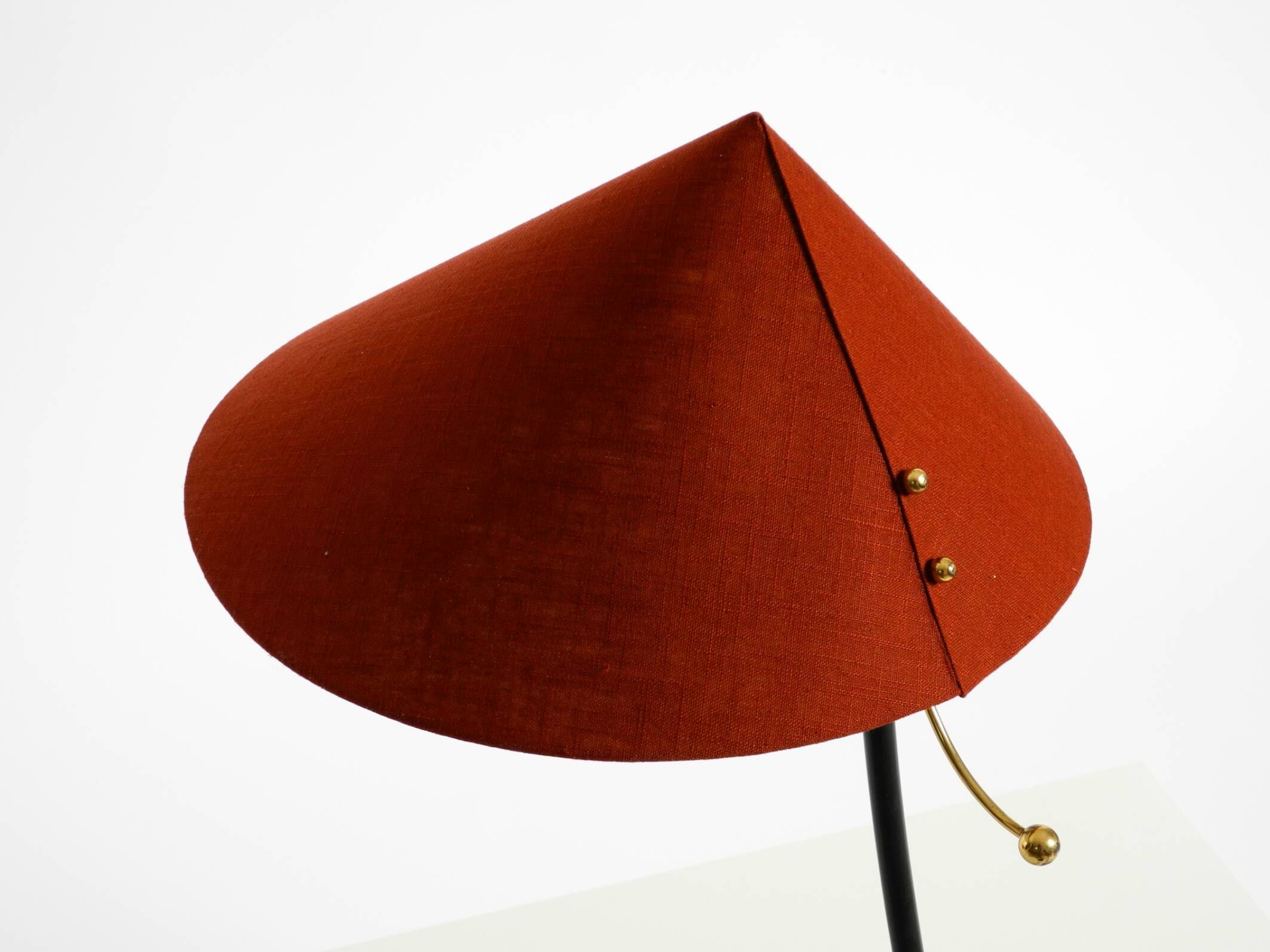 Large Kalmar Mid-Century tripod brass table lamp with a new fabric shade