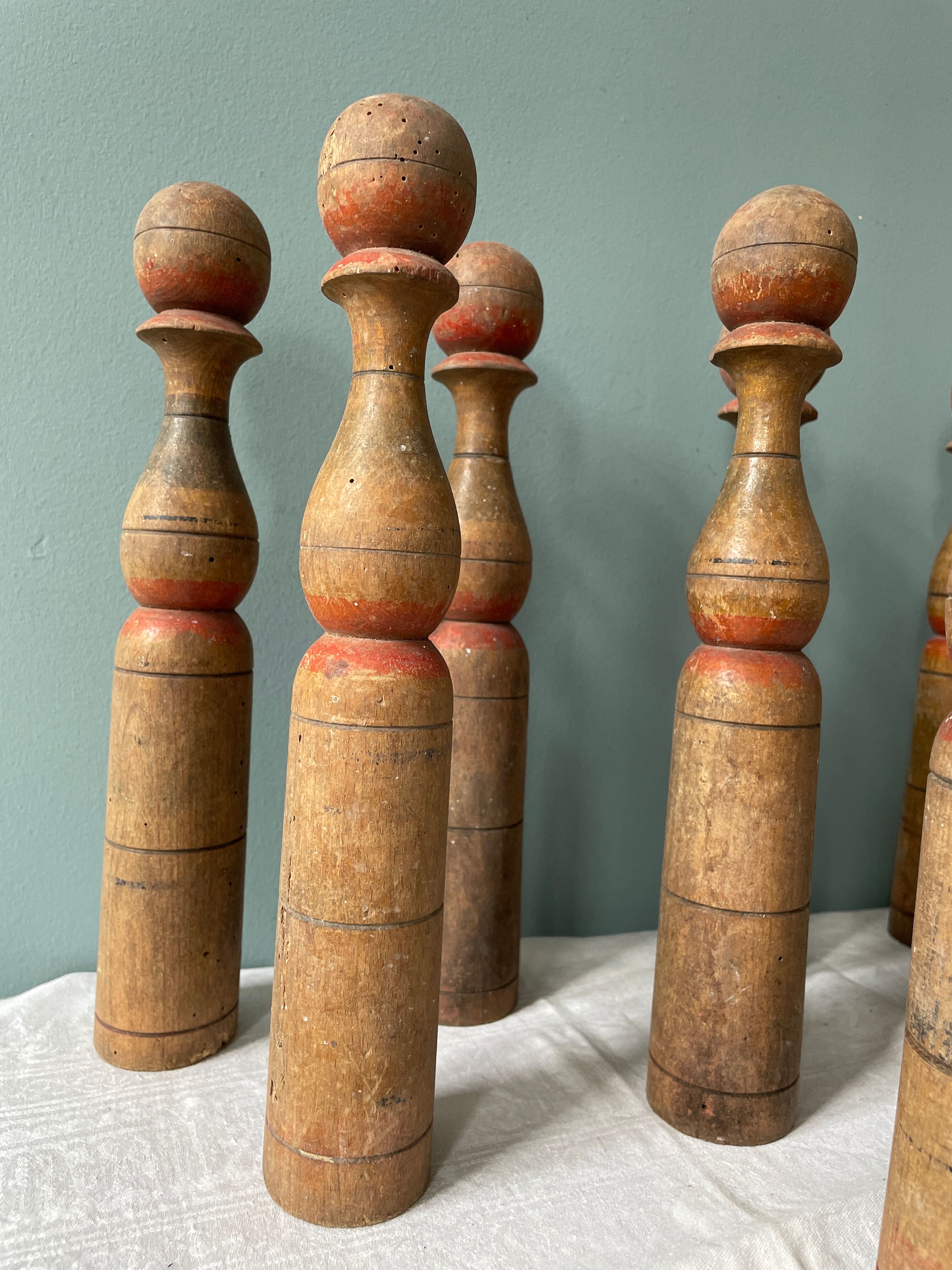 Old wooden bowling game turned late nineteenth century