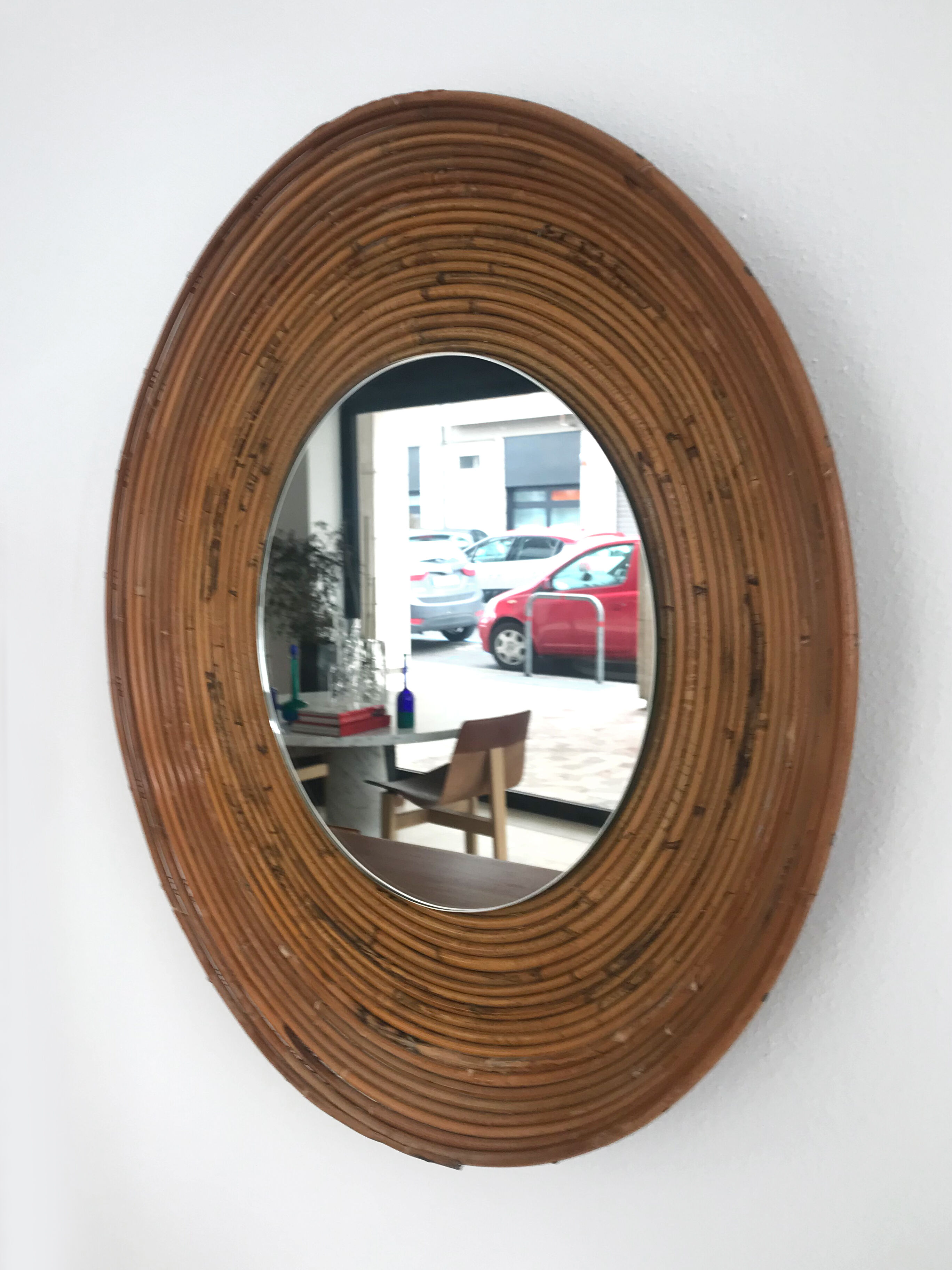 Italian rattan bamboo wall mirror, 1960s, 65 cm
