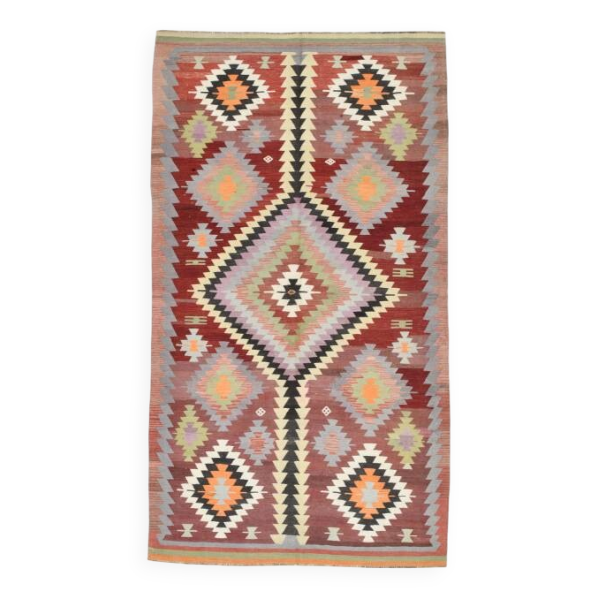 5x10 Dark Red Green Tribal Vintage Kilim Rug