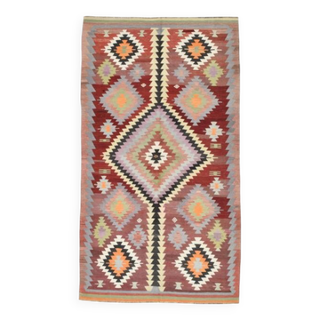 5x10 Dark Red Green Tribal Vintage Kilim Rug