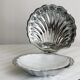 Antique shell butter dish in white glass and metal