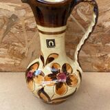 Antique JASBA Ceramic Pitcher Brown Beige Flower Decor Germany Vintage #B243