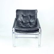 Mid Century Lounge Chairs In Chrome And Faux Leather, Czechoslovakia 1960s, Set Of 2