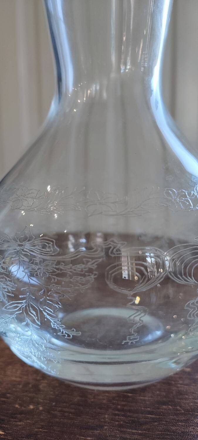 Vintage silkscreened glass carafes