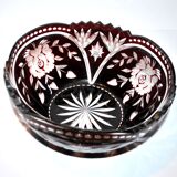 Saint-Louis Crystal Salad Bowl? Lined with Red Bordeaux Overlay Floral