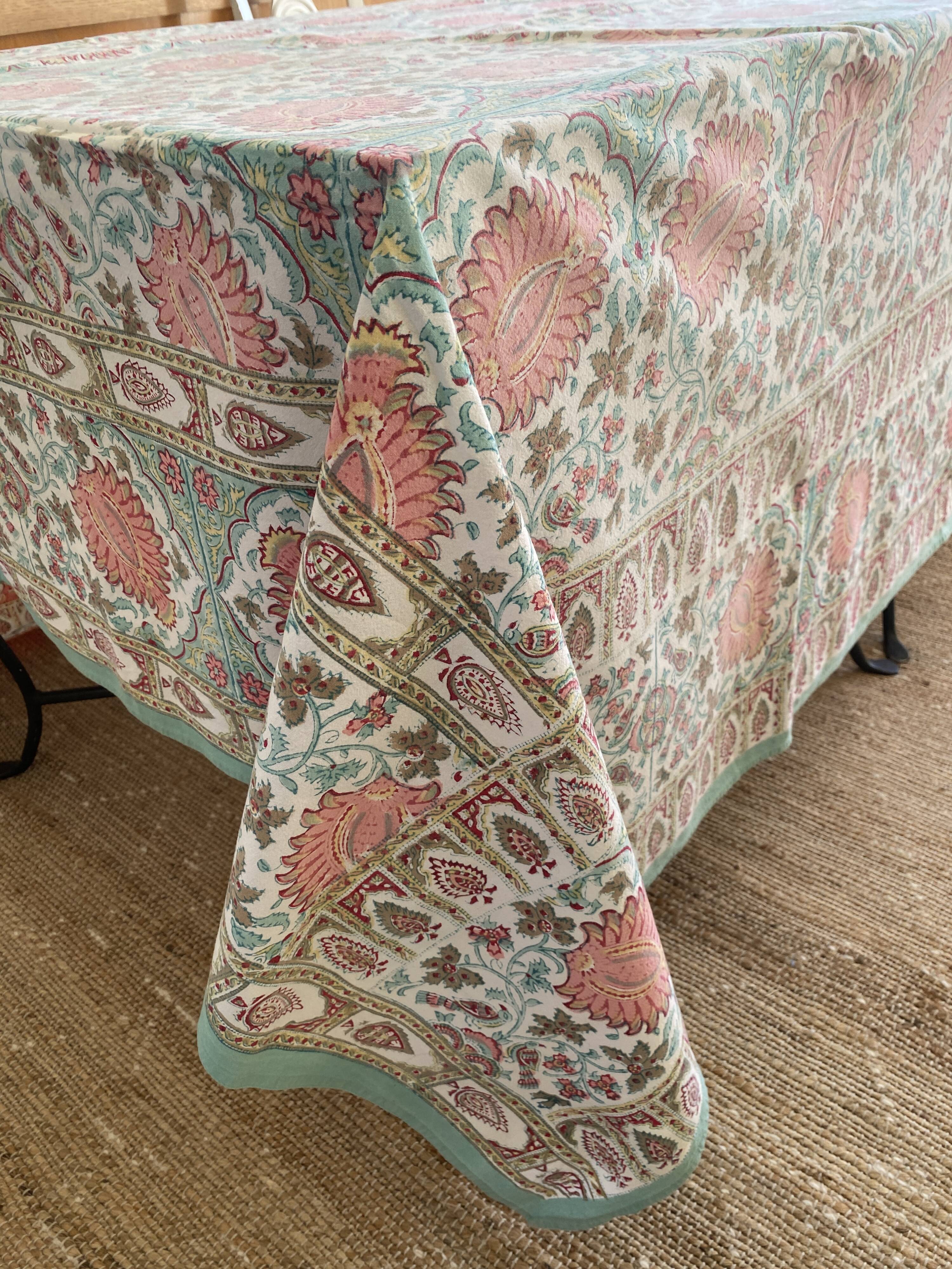 Grande nappe "Simrane" - Imprimé - Framboise et turquoise - 240x350cm