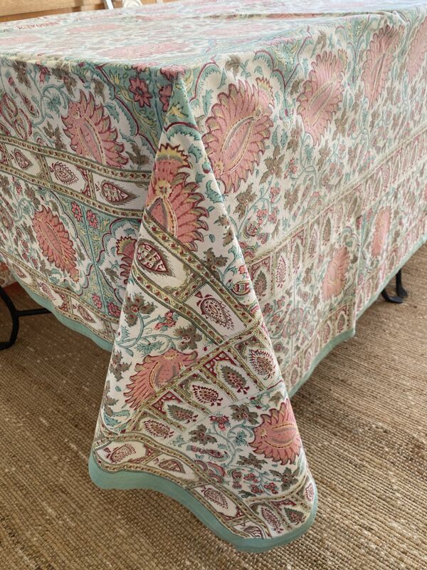 Grande nappe ''Simrane'' - Imprimé - Framboise et turquoise - 240x350cm