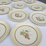Set 12 plates Gien 1960 Japanese gardens variations in minor yellow