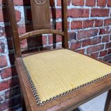 Set of a chair and an armchair in wood and yellow fabric