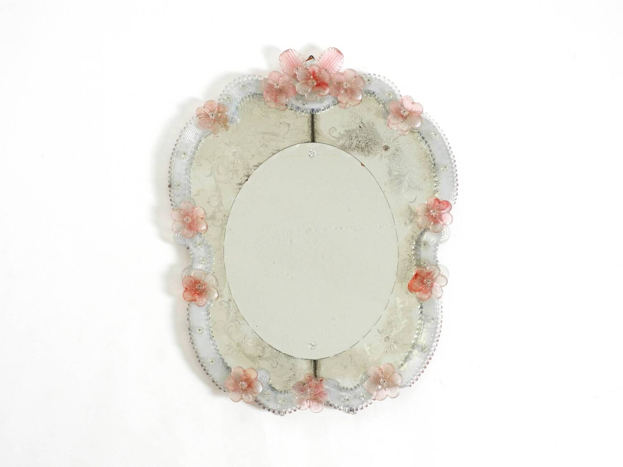 Italian mid-century wall mirror with a Murano glass frame and blossoms
