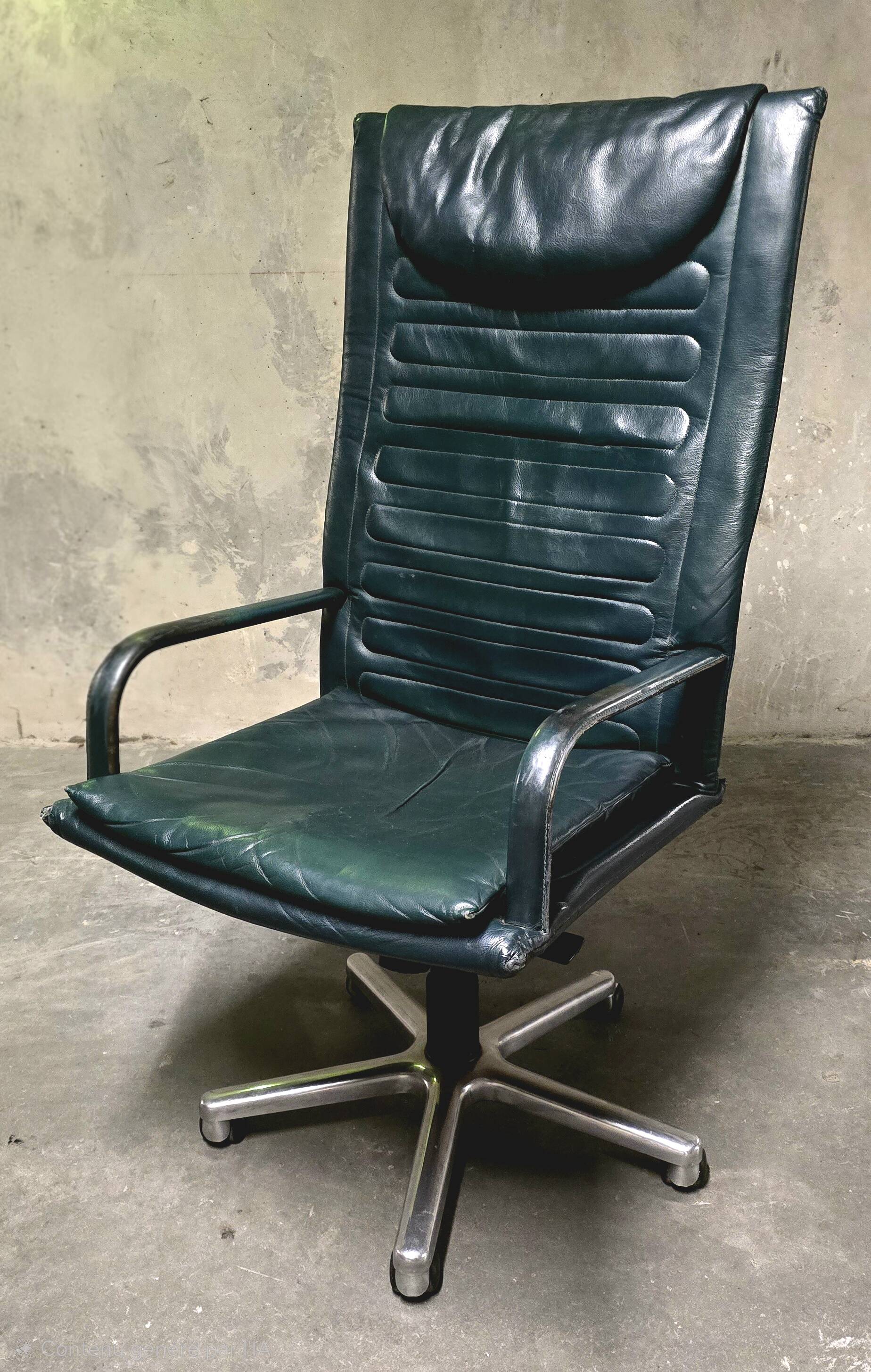 LOOP office chair – Pierluigi Molinari, 1992 – dark green leather