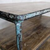 Textile workshop console in teak and wrought iron