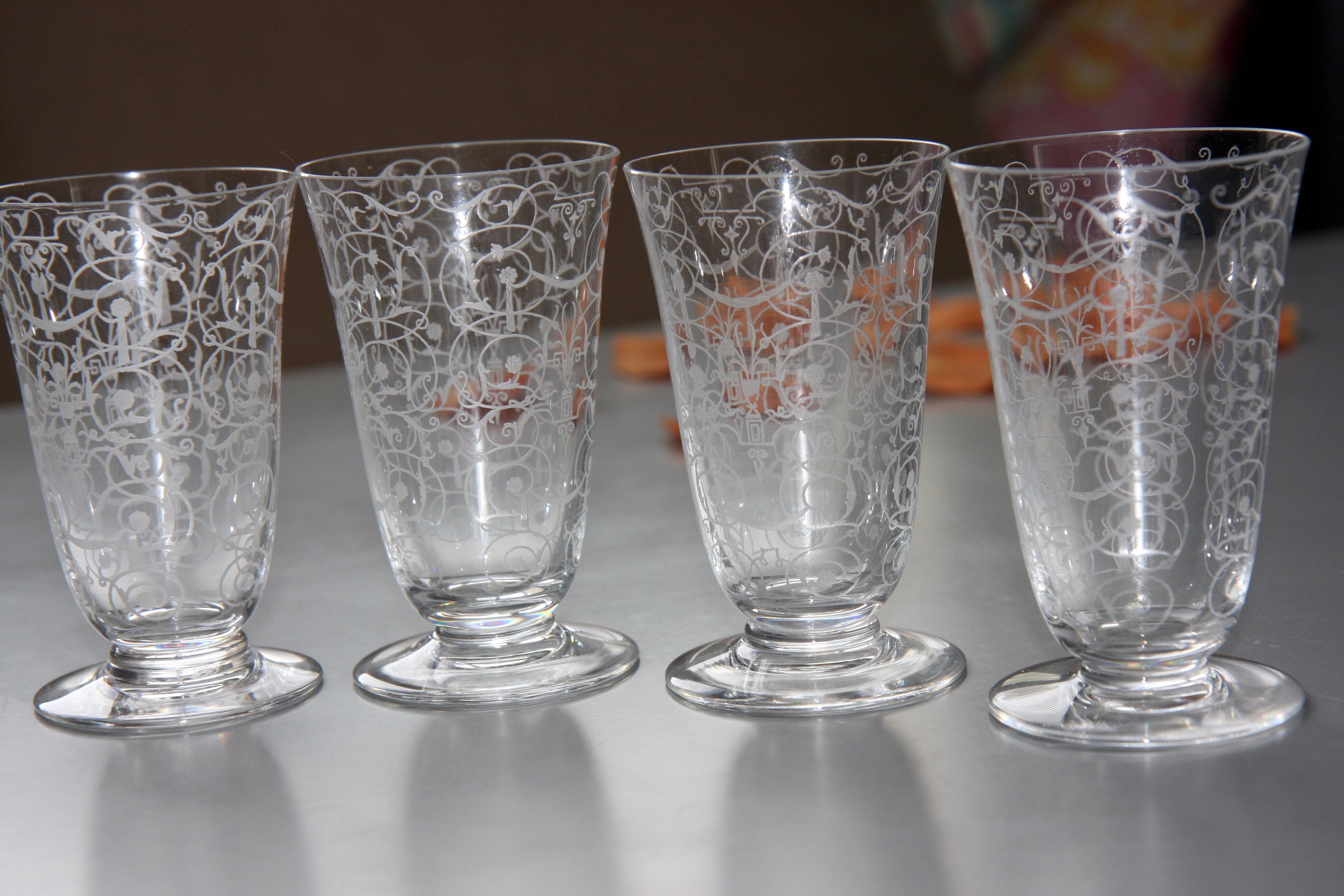 Four Baccarat flutes engraved crystal model Michelangelo