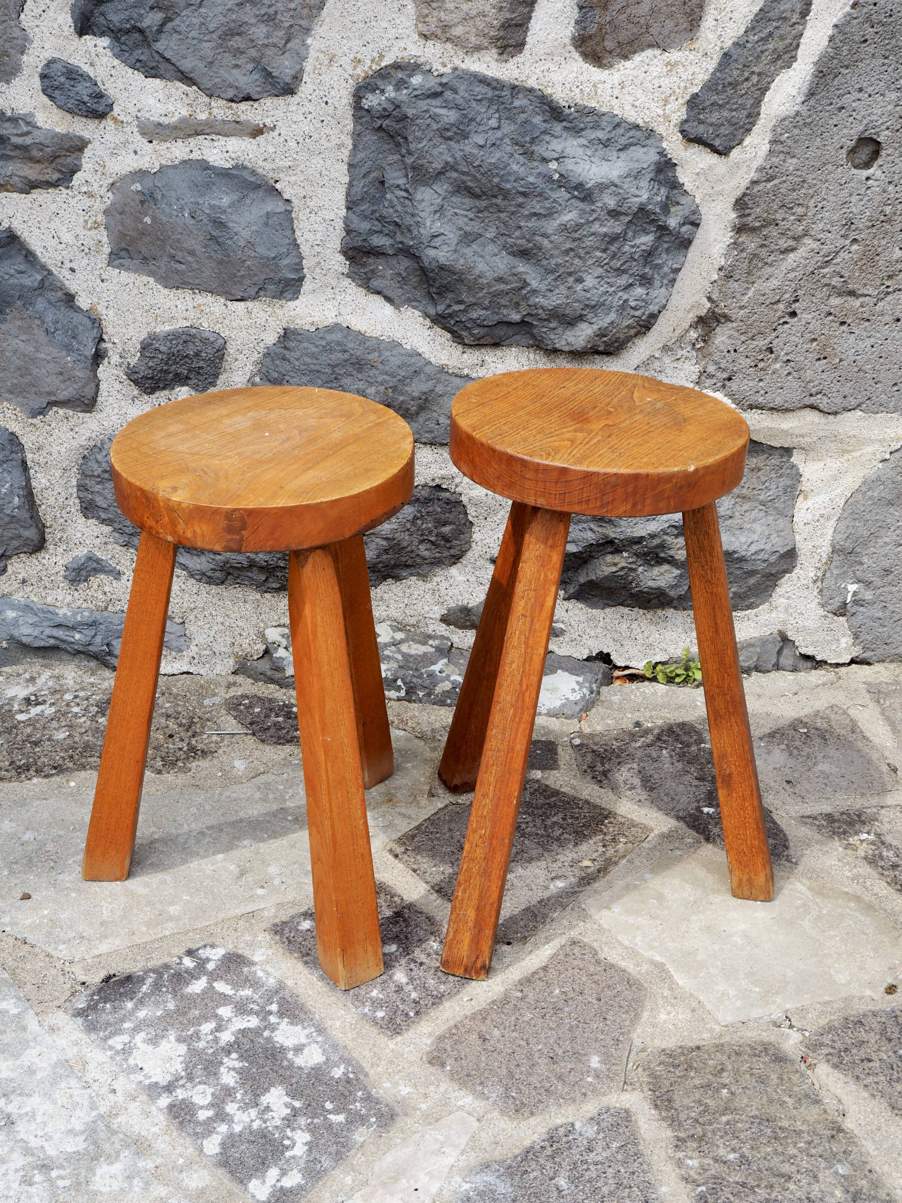 Pair of solid wood tripod stools