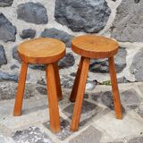 Pair of solid wood tripod stools