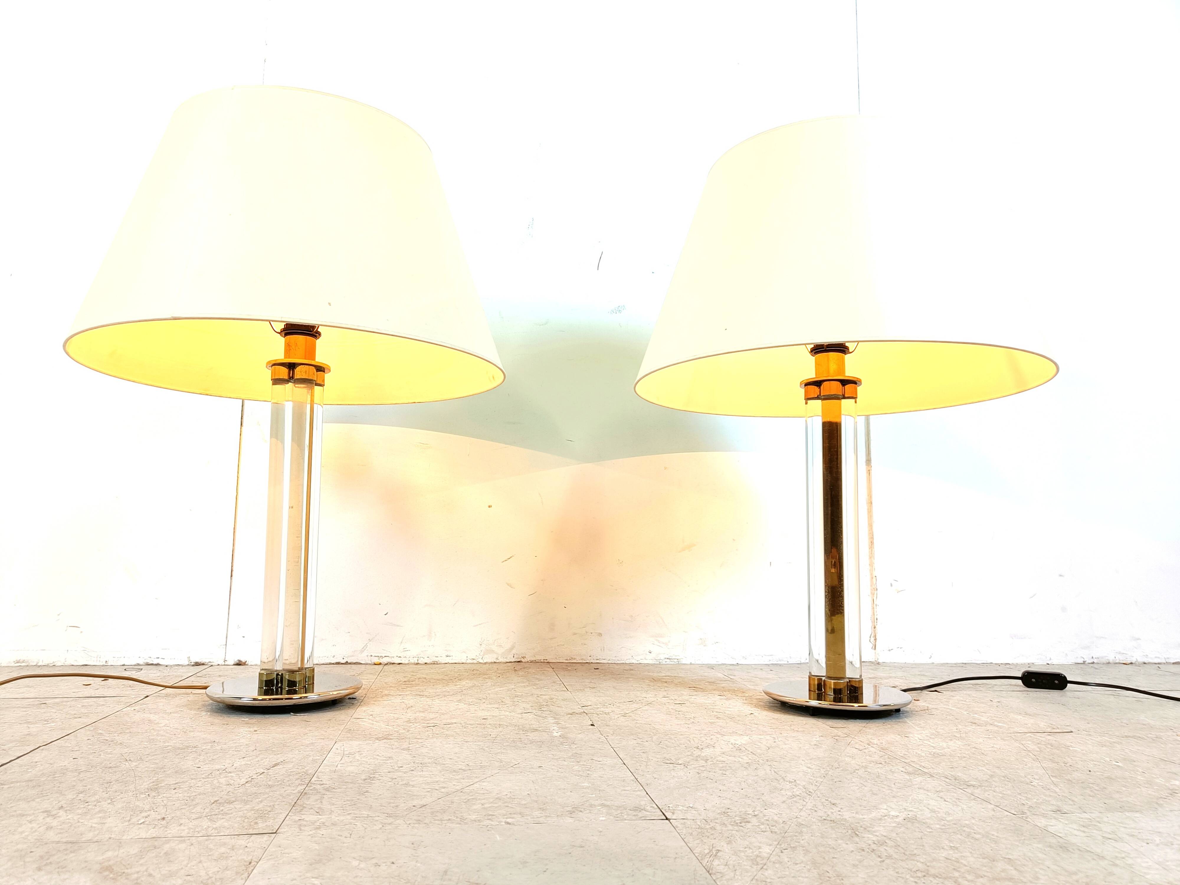 Pair of vintage large lucite table lamps, 1970s