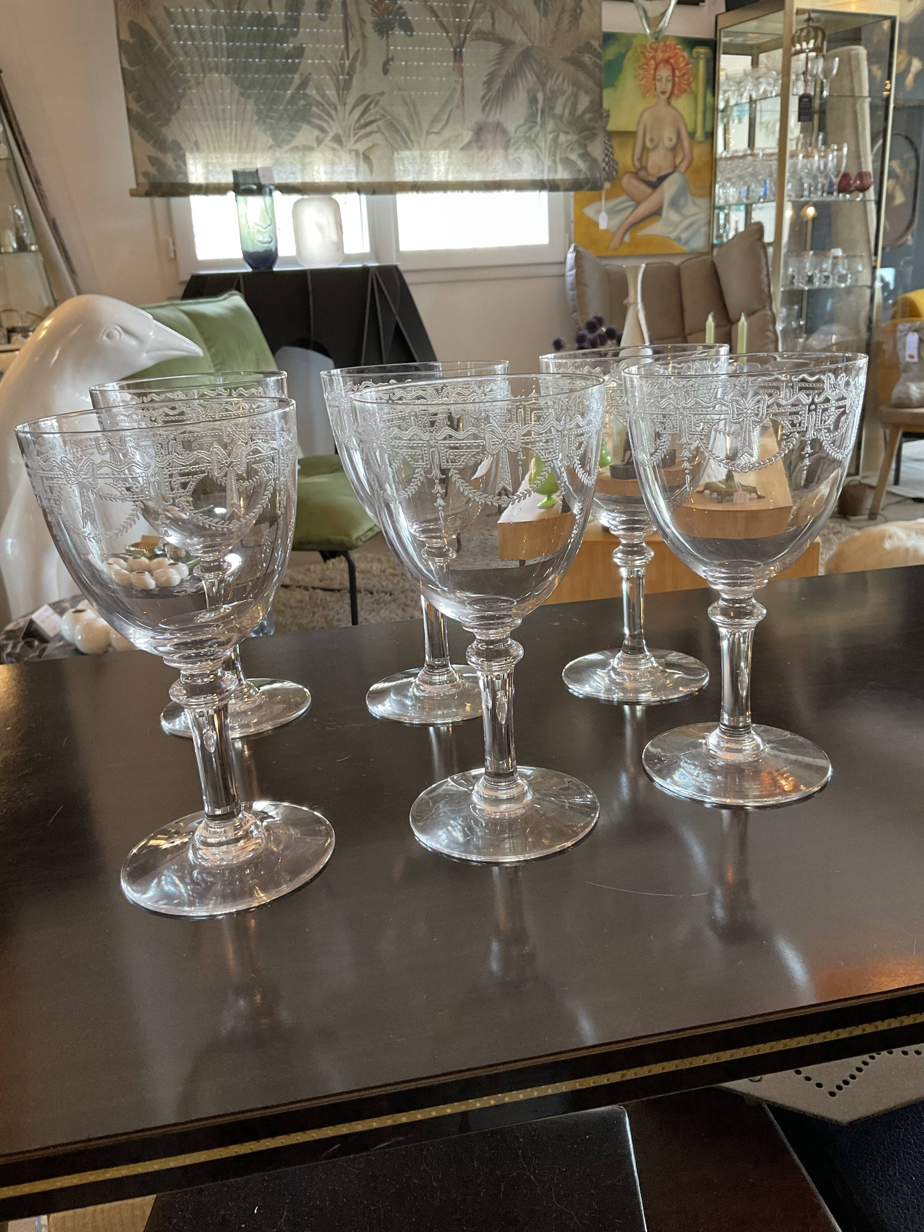 6 verres à eau . cristal saint louis . model millet art deco
