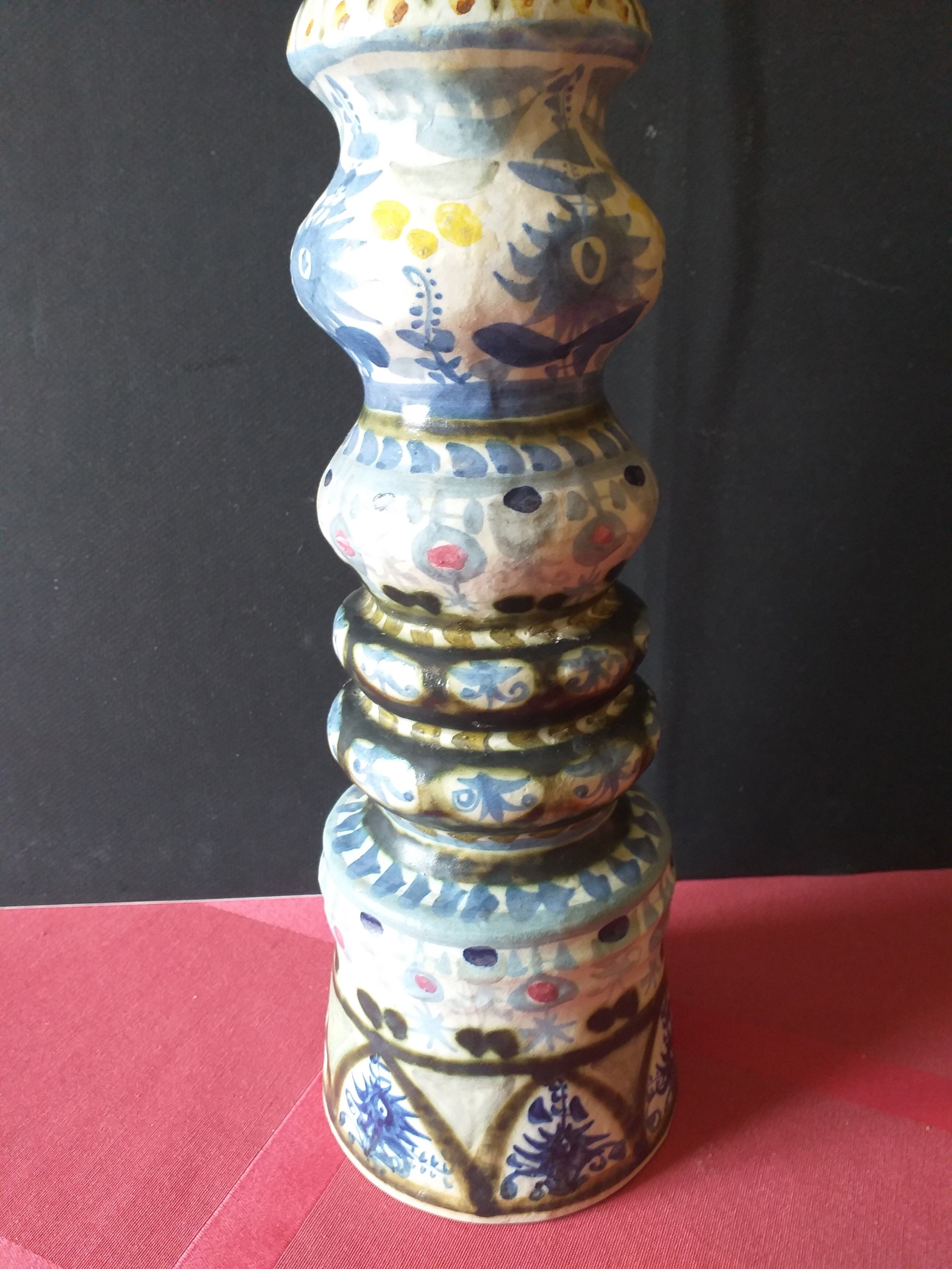 Quimper Keraluc André L'Helguen (1935-2014) vintage earthenware candlestick